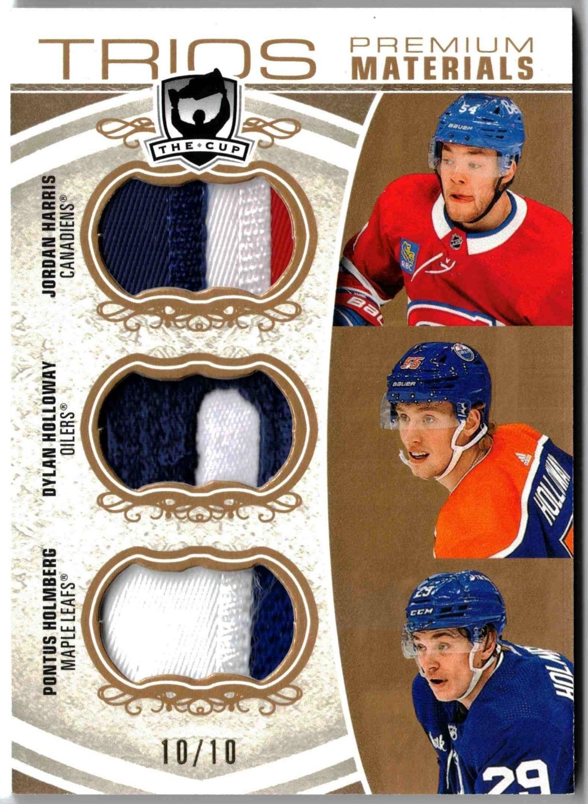 JORDAN HARRIS/DYLAN HOLLOWAY/PONTUS HOLMBERG #C3-HHH Hockey Cards 2022 Upper Deck The Cup Trios Jersey