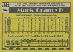 Back Of Card | Mark Grant Baseball Cards 1990 Topps
