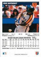 Back Of Card | Eric Anthony Baseball Cards 1993 Donruss