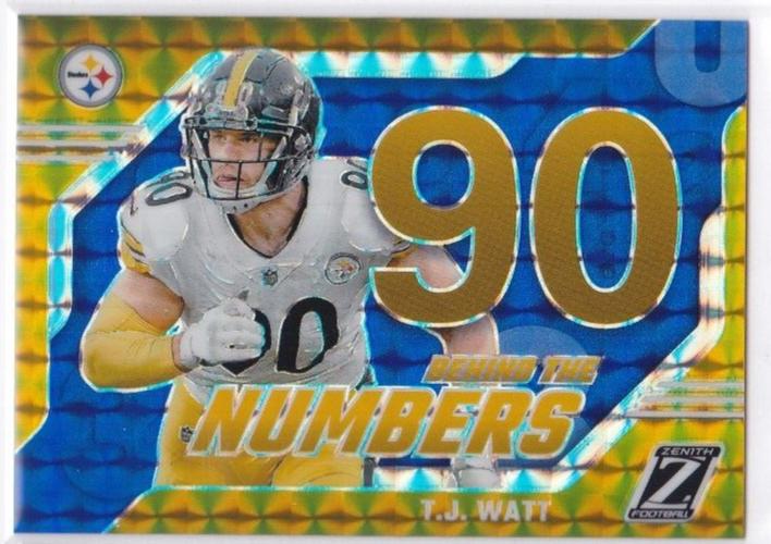 T.J. Watt [Blue] #27 Football Cards 2023 Panini Zenith Behind the Numbers