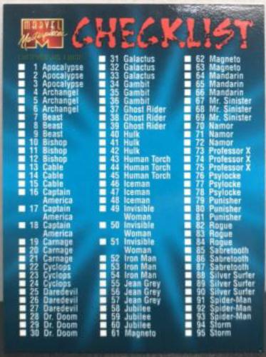 Checklist #151 Marvel 1995 Masterpieces