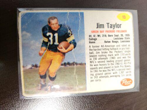 Jim Taylor #13 Football Cards 1962 Post Cereal