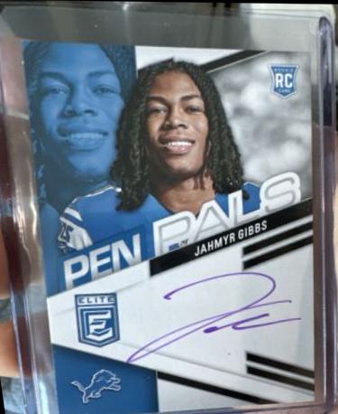 Jahmyr Gibbs #PPJGB Football Cards 2023 Panini Donruss Elite Pen Pals Autographs