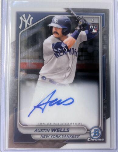 Austin Wells #CRA-AW Baseball Cards 2024 Bowman Chrome Rookie Autograph