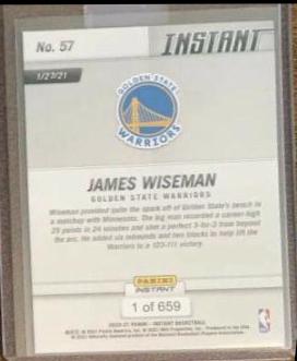 James Wiseman #57 Basketball Cards 2020 Panini Instant