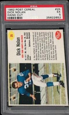 Dick Nolan #25 Football Cards 1962 Post Cereal