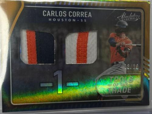 Carlos Correa [Spectrum Gold] #TTT2-CC Baseball Cards 2022 Panini Absolute Tools of the Trade 2 Swatch