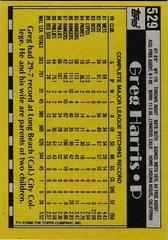 Back Of Card | Greg Harris Baseball Cards 1990 Topps