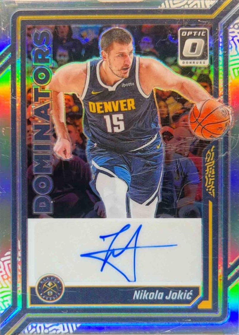 Nikola Jokic #3 Basketball Cards 2023 Donruss Optic Dominators Signature