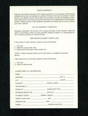 Warranty Card | Flight Simulator II Commodore 64