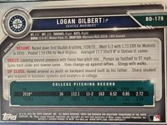 REAR | Logan Gilbert Baseball Cards 2019 Bowman Draft
