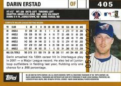 Back | Darin Erstad Baseball Cards 2002 Topps Gold
