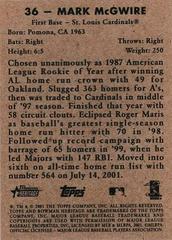 Back Of Card | Mark McGwire Baseball Cards 2001 Bowman Heritage