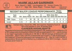 Back Of Card | Mark Gardner Baseball Cards 1990 Donruss