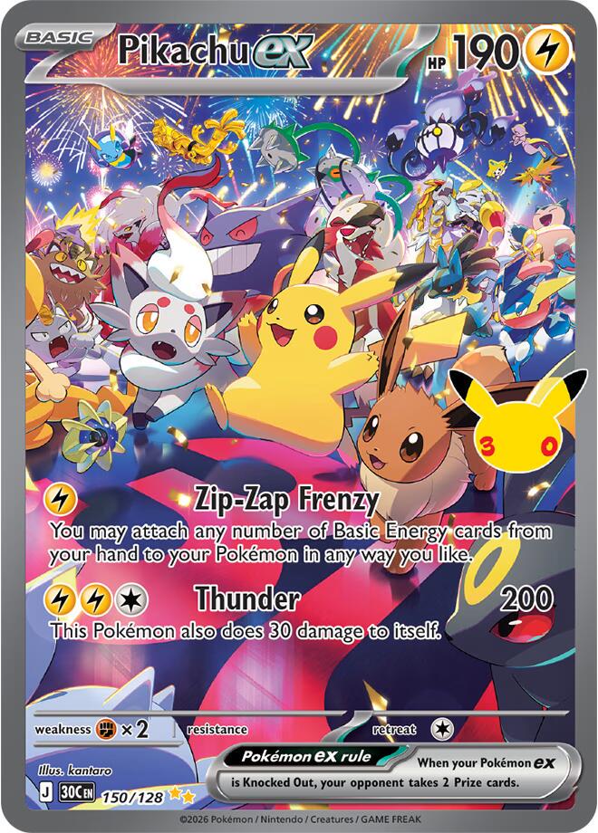 Pikachu ex #150 Pokémon Card from Pokemon 30th Celebration Set 