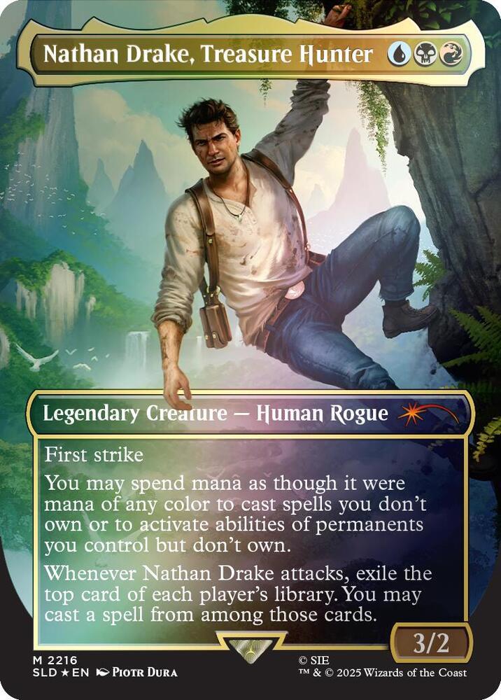 Secret Lair: Uncharted 【RAINBOW FOIL】 Nathan Drake, Treasure Hunter [Rainbow Foil] #2216 Prices | Magic