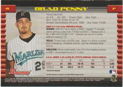 Reverse | Brad Penny Baseball Cards 2002 Bowman