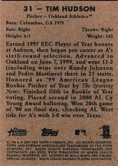 Back Of Card | Tim Hudson Baseball Cards 2001 Bowman Heritage