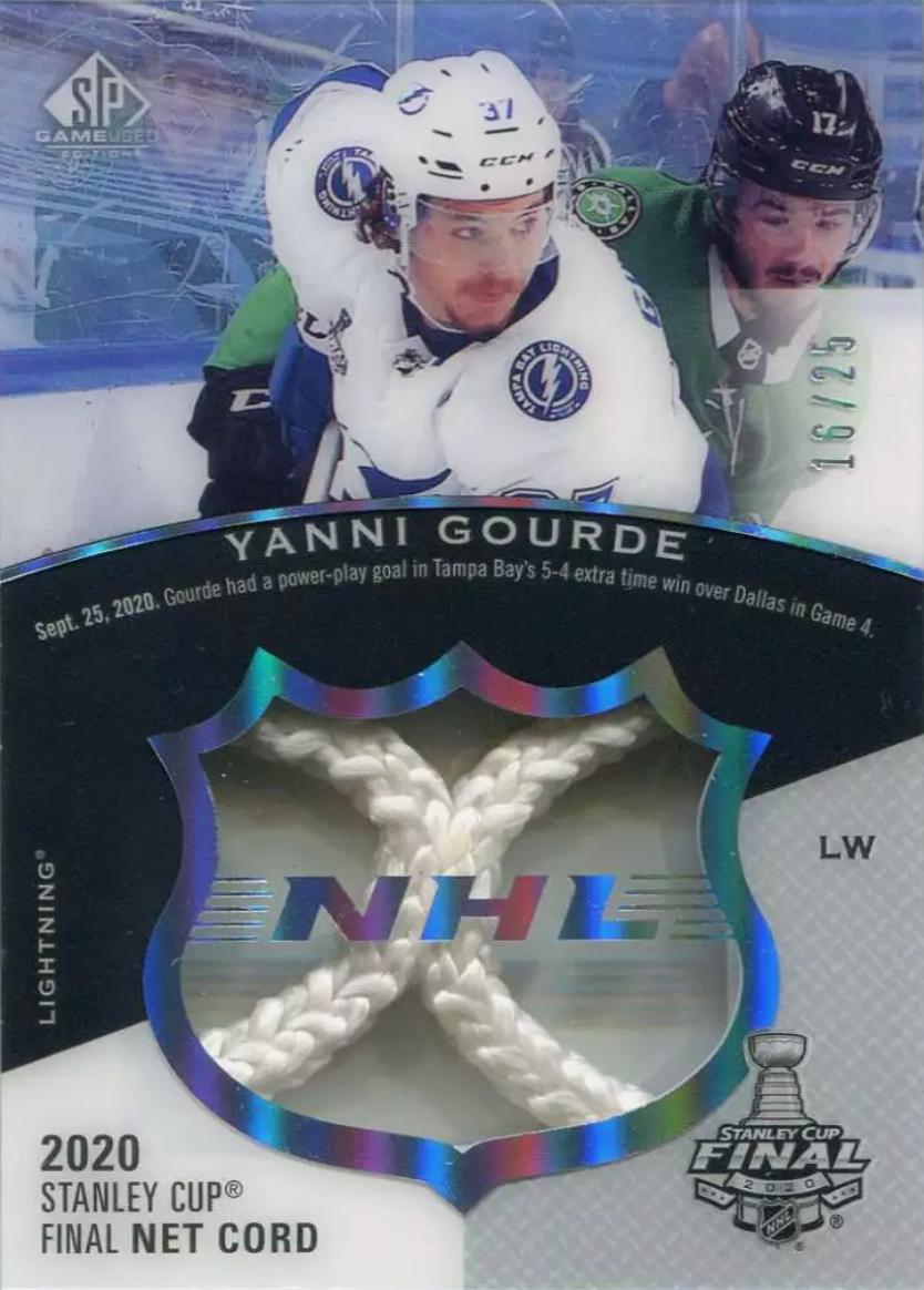Yanni Gourde #SCN-YG Hockey Cards 2021 SP Game Used 2020 NHL Stanley Cup Finals Net Cord Relics