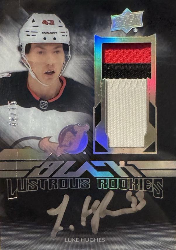 Luke Hughes #LRAP-LH 2023 Spx UD Black Lustrous Rookie Auto Patch Hockey