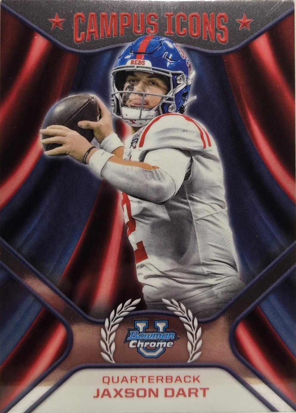 Jaxson Dart #CI-3 Football Cards 2024 Bowman Chrome University Campus Icon