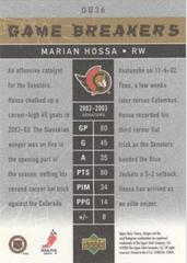 Back Of Card | Marian Hossa Hockey Cards 2003 Upper Deck Victory Game Breakers
