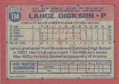 Back Of Card | Lance Dickson Baseball Cards 1991 Topps