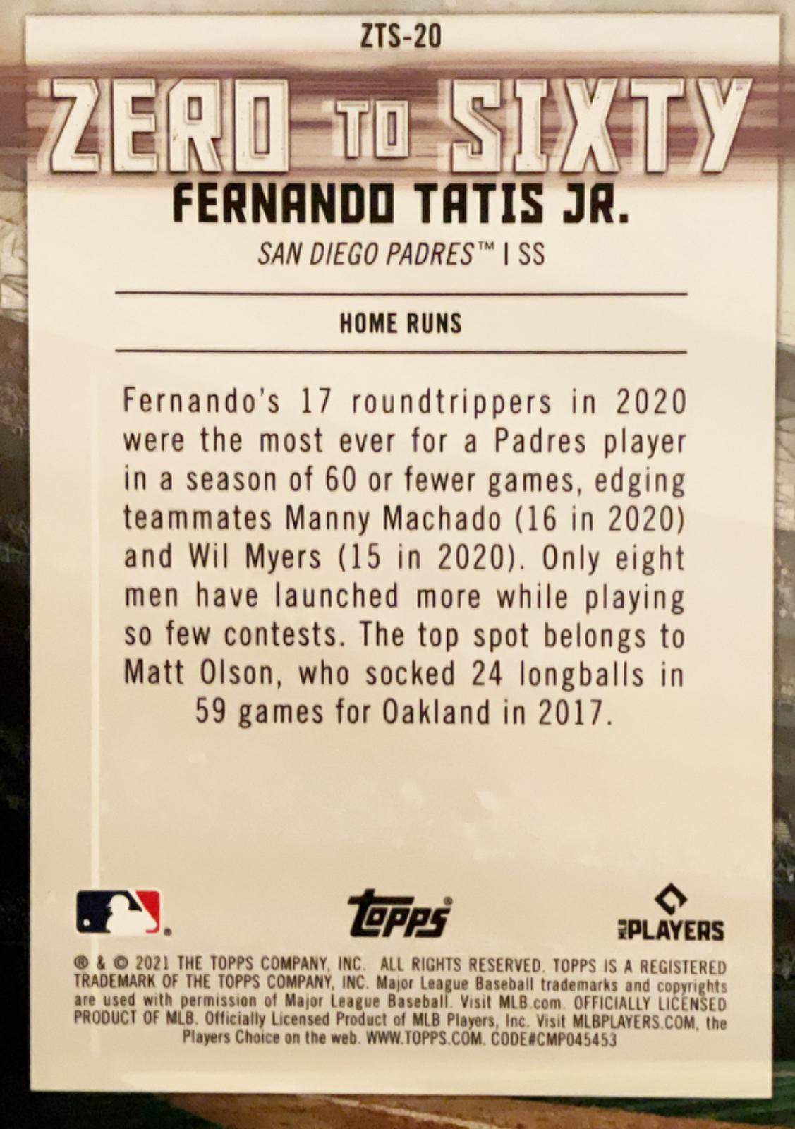 Fernando Tatis Jr #ZTS-20 Prices | 2021 Topps Zero to Sixty | Baseball ...