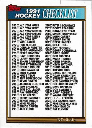 Checklist 265-396 #396 Hockey Cards 1991 Topps