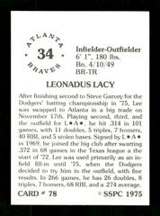 Back | Leonadus Lacy Baseball Cards 1975 SSPC