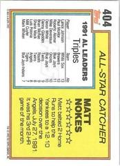 Back Of Card | Matt Nokes Baseball Cards 1992 Topps