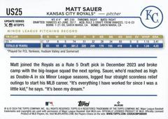 Back Of Card | Matt Sauer Baseball Cards 2024 Topps Update