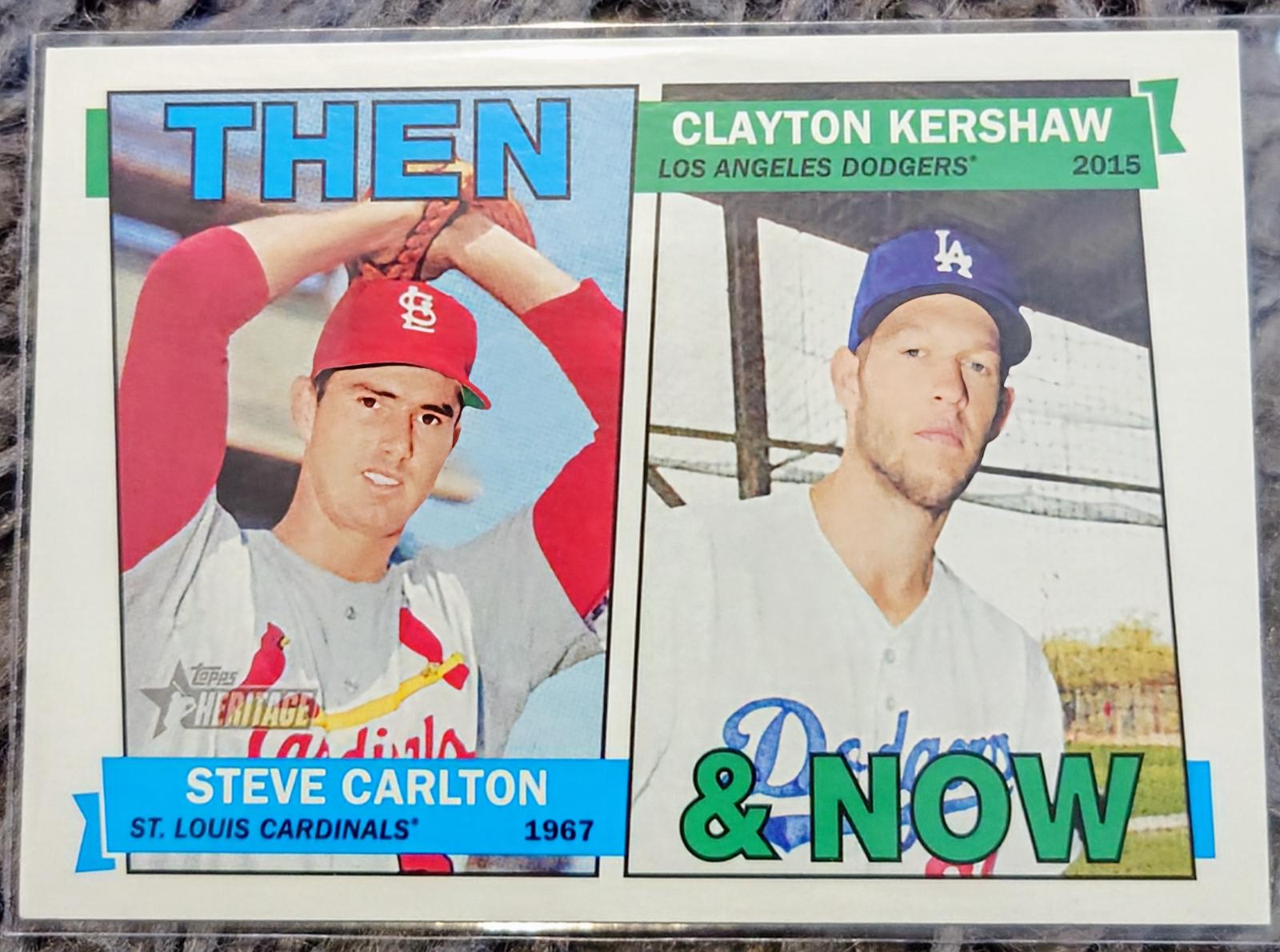 2016 Topps Heritage Then & Now Clayton Kershaw & Steve Carlton #TAN-CK Baseball Cards 2016 Topps Heritage Then and Now