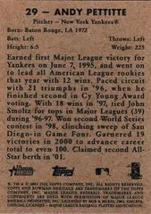 Back Of Card | Andy Pettitte Baseball Cards 2001 Bowman Heritage