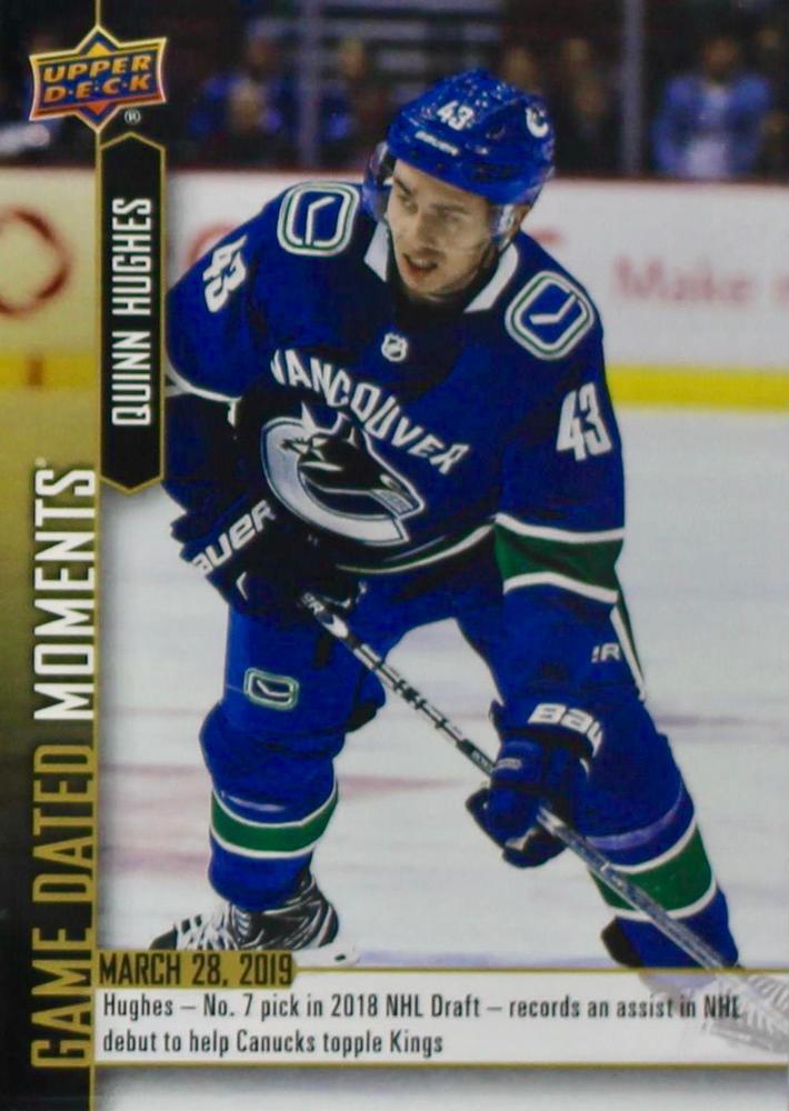 Quinn Hughes #79 2018 Upper Deck Game Dated Moment Hockey
