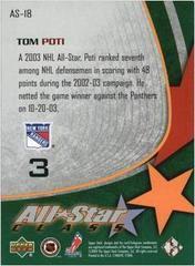 Back Of Card | Tom Poti Hockey Cards 2003 Upper Deck All Star Class