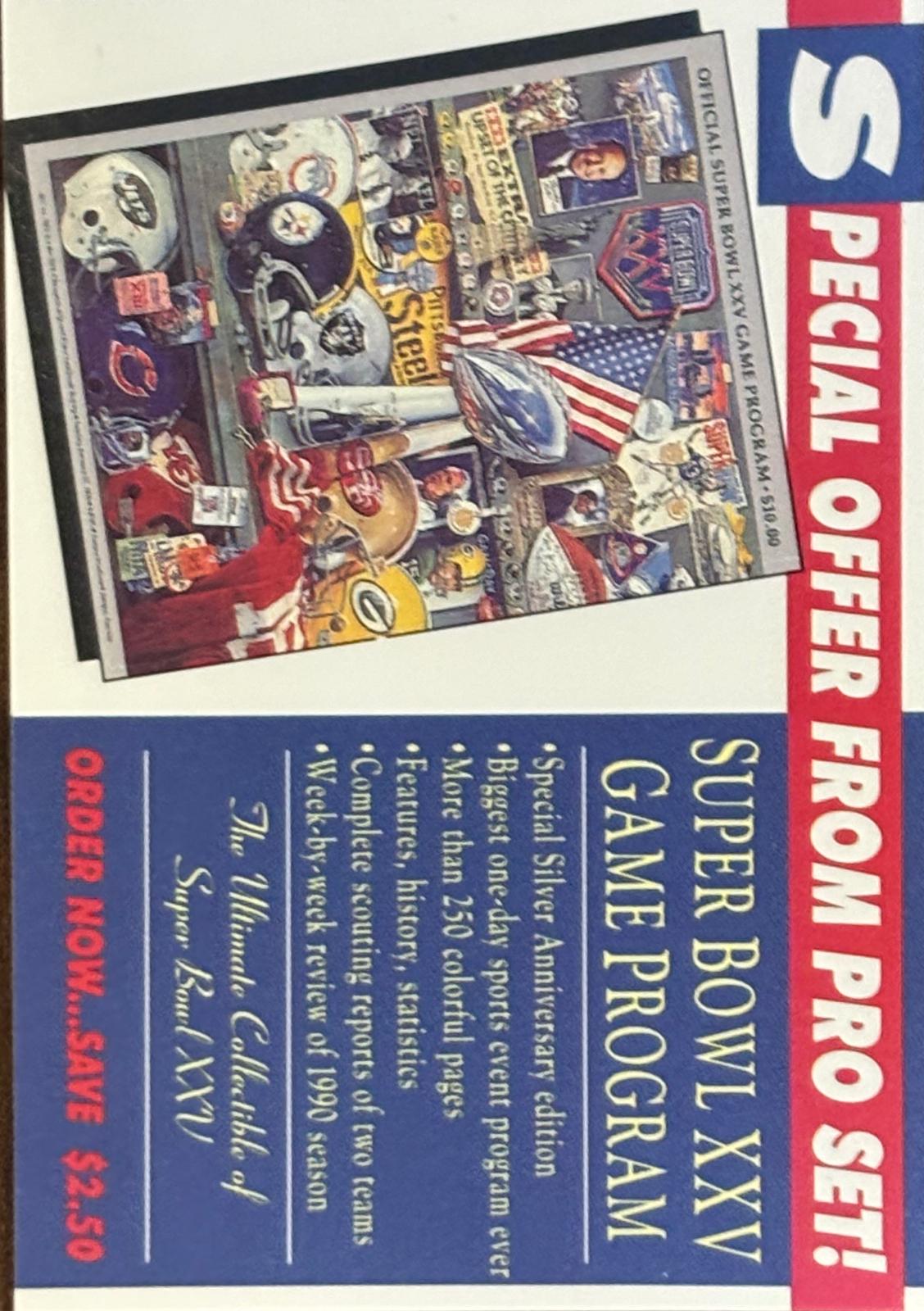 SB XXV Game Program Special Offer Football Cards 1990 Pro Set Super Bowl 160