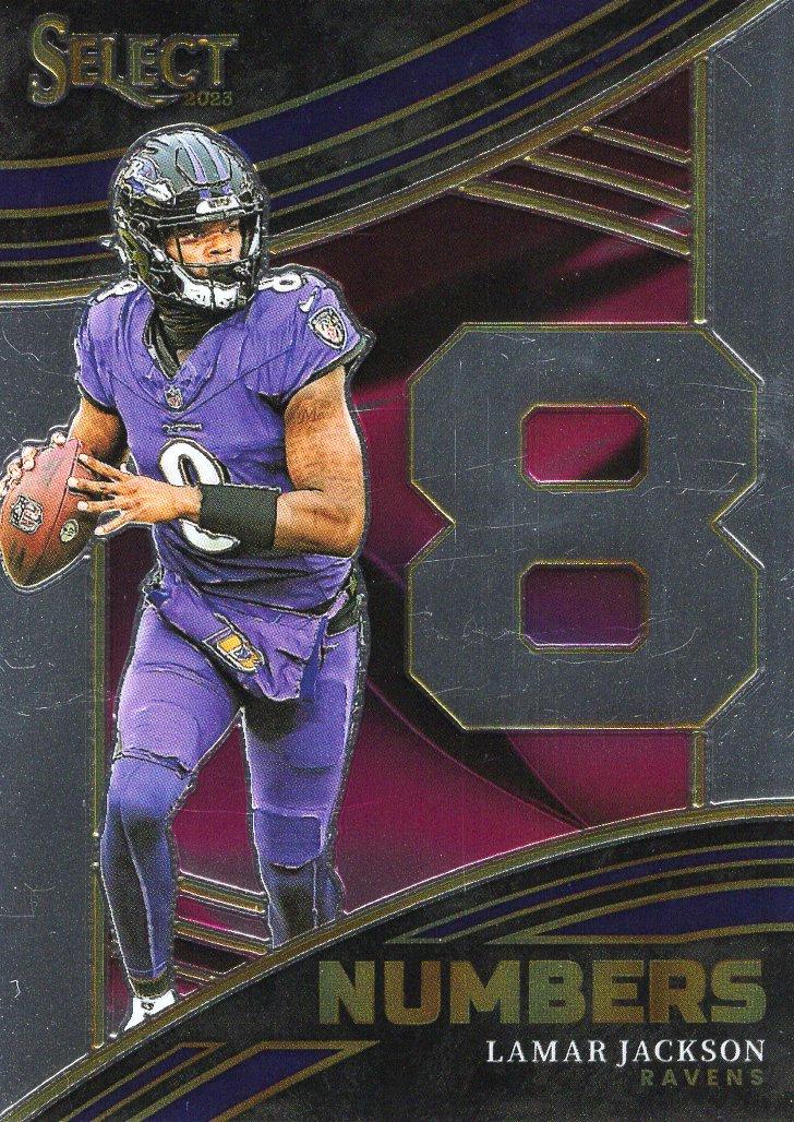 Lamar Jackson #7 Football Cards 2023 Panini Select Numbers