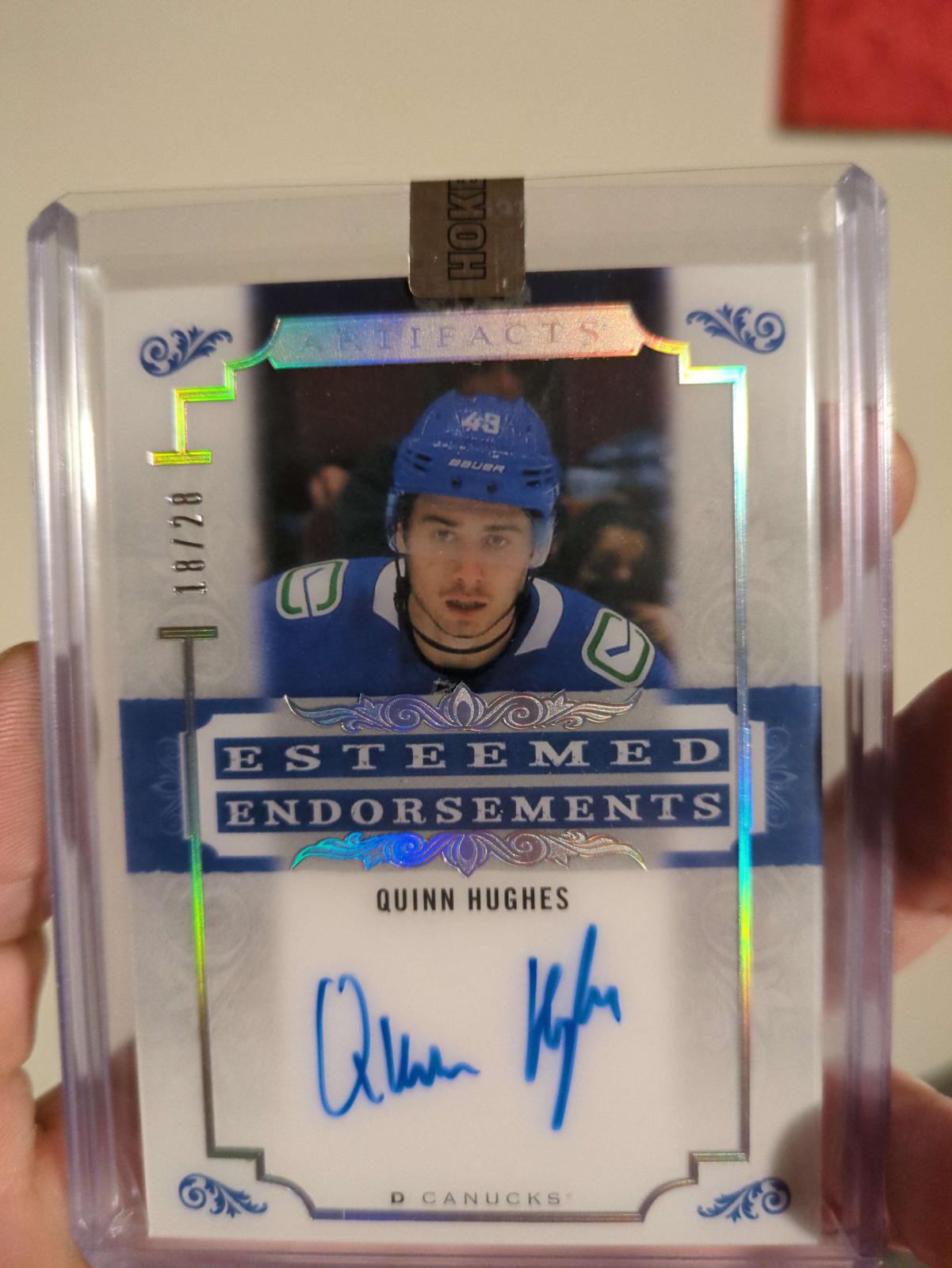 Quinn Hughes #EE-QH Hockey Cards 2023 Upper Deck Artifacts 2022 Update Esteemed Endorsements