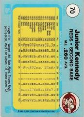 Back Of Card | Junior Kennedy Baseball Cards 1982 Fleer