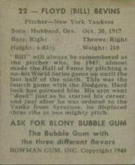 Back | Floyd Bevins Baseball Cards 1948 Bowman