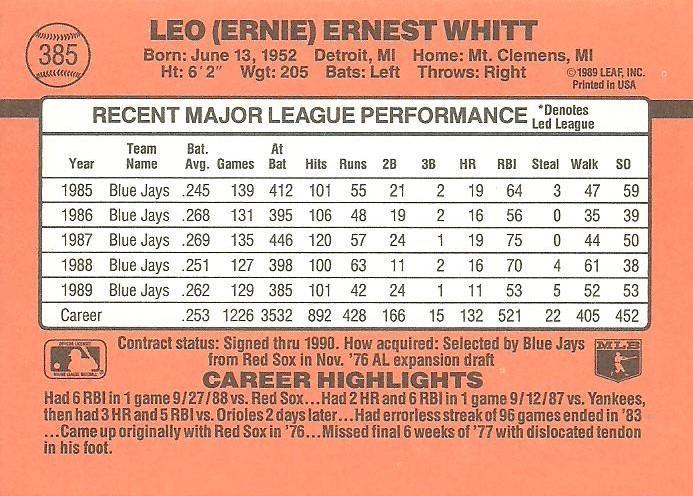 Ernie Whitt, Standard, back