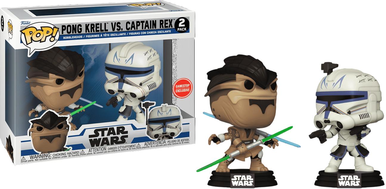 Pong Krell Vs. Captain Rex Star Wars Funko Pop GameStop exclusive box and figure