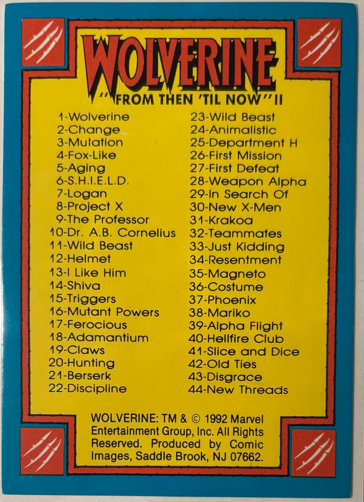 Checklist #90 Marvel 1992 Comic Images Wolverine From Then 'Til Now II