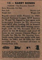 Back Of Card | Barry Bonds Baseball Cards 2001 Bowman Heritage