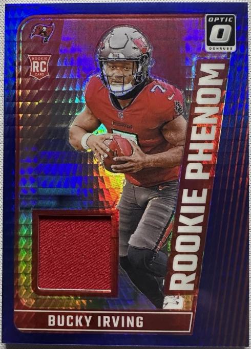Bucky Irving #10 Football Cards 2024 Panini Donruss Optic Rookie Phenoms Blue Hyper