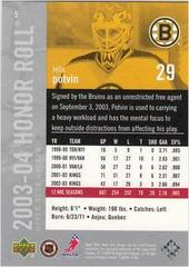 Back Of Card | Felix Potvin Hockey Cards 2003 Upper Deck Honor Roll