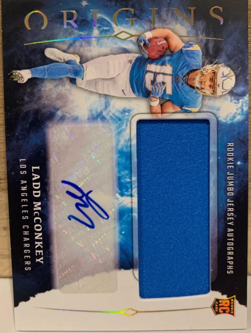Ladd McConkey #RJA-LMC Football Cards 2024 Panini Origins Rookie Jumbo Jersey Autograph