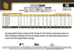 Back Of Card | Dylan Cease Baseball Cards 2025 Topps