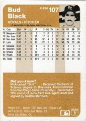 Back Of Card | Bud Black Baseball Cards 1983 Fleer